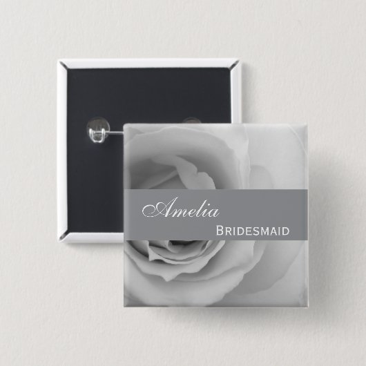 Dreamweaver Silver White Rose Custom Name Bridesma Vierkante Button 5,1 Cm (Voorkant /achterkant)
