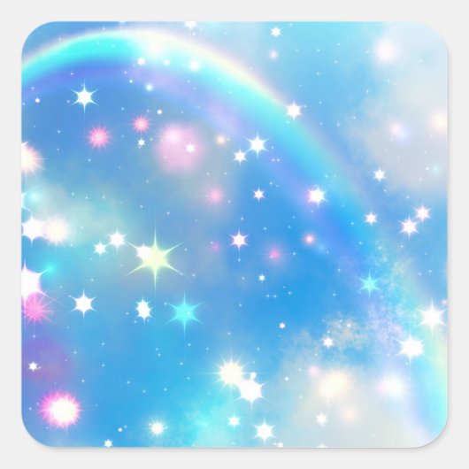 Dreamweaver Sparkle Rainbow Unicorn Sky Vierkante Sticker (Voorkant)