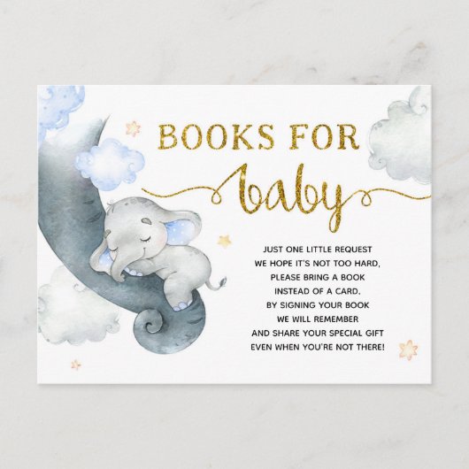 Dreamweaver Stars Elephant Baby shower Books for B Uitnodiging Briefkaart (Voorkant)