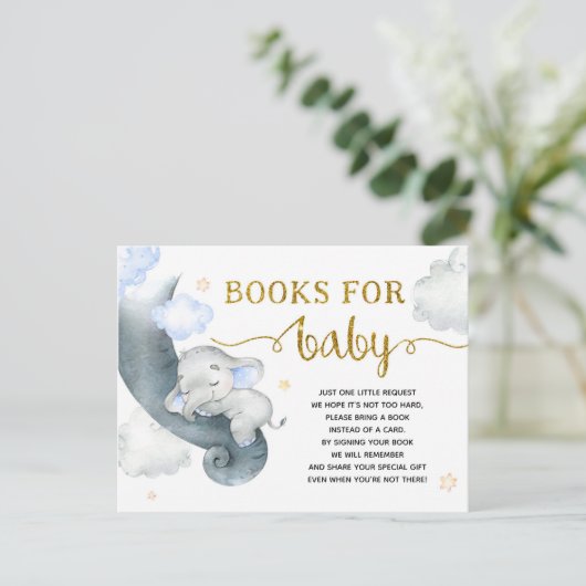 Dreamweaver Stars Elephant Baby shower Books for B Uitnodiging Briefkaart (Staand voorkant)