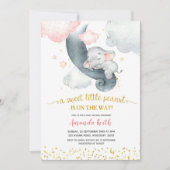 Dreamweaver Stars Pink Elephant Baby shower Invita Kaart (Voorkant)