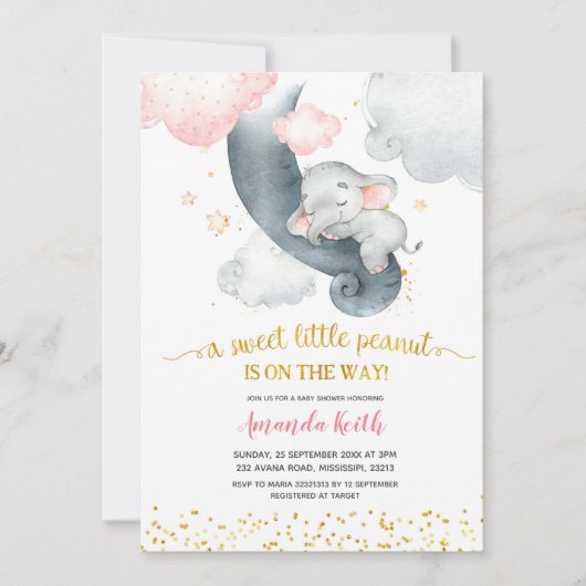 Dreamweaver Stars Pink Elephant Baby shower Invita Kaart (Voorkant)
