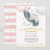 Dreamweaver Stars Pink Elephant Baby shower Invita Kaart (Voorkant / Achterkant)