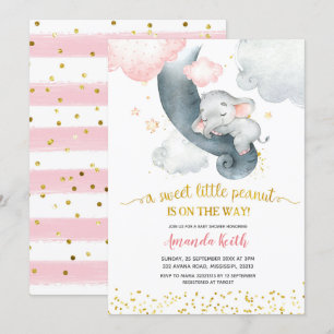 Dreamweaver Stars Pink Elephant Baby shower Invita Kaart