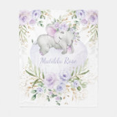Dreamweaver Sweet Baby Elephant Girl Lavender Flor Fleece Deken (Voorkant)