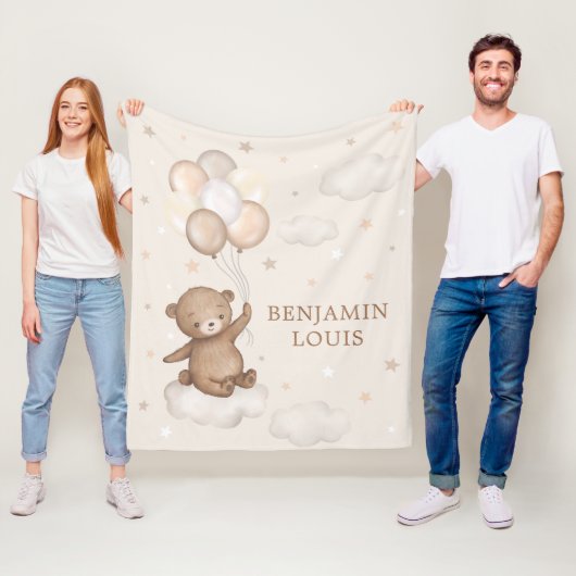 Dreamweaver Teddy Bear & Balloons Neutrale Baby Nu Fleece Deken (In situ)