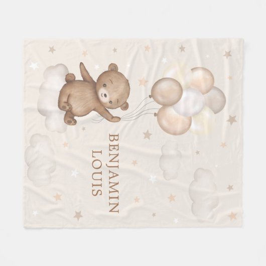 Dreamweaver Teddy Bear & Balloons Neutrale Baby Nu Fleece Deken (Voorkant (Horizontaal))