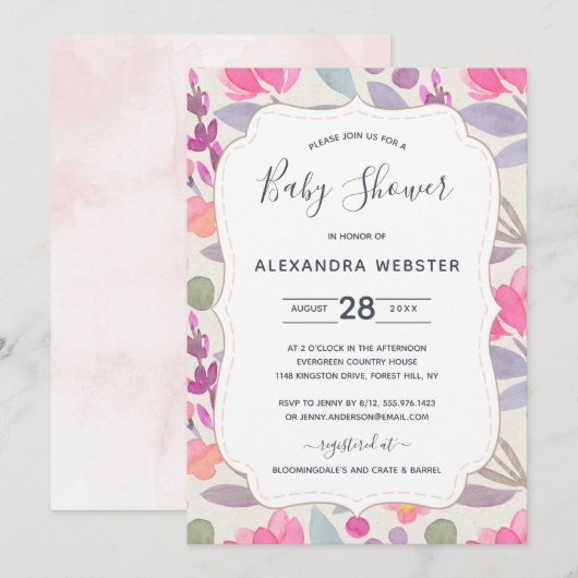 Dreamweaver Waterverf Floral | BABY SHOWER Kaart (Voorkant / Achterkant)