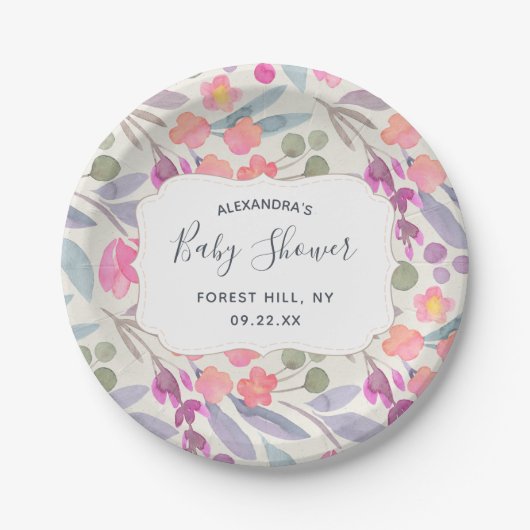 Dreamweaver Waterverf Floral | BABY SHOWER Papieren Bordje (Voorkant)