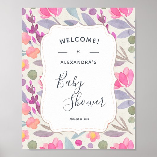 Dreamweaver Waterverf Floral | Welkom Baby shower Poster (Voorkant)