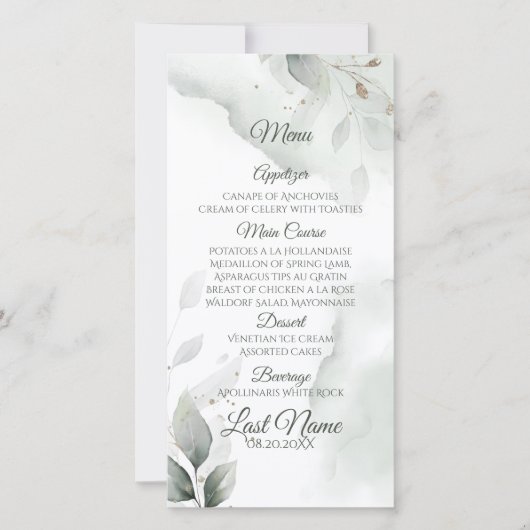 Dreamweaver Wedding Menu Waterverf Greenery (Voorkant)