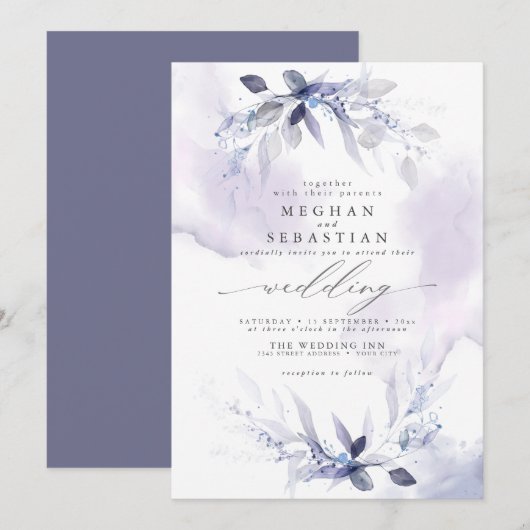 Dreamweaver Wedding Waterverf Plum Invitation Kaart (Voorkant / Achterkant)