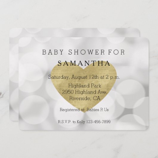 Dreamweaver White Bokeh Gold Heart baby shower Kaart (Voorkant / Achterkant)