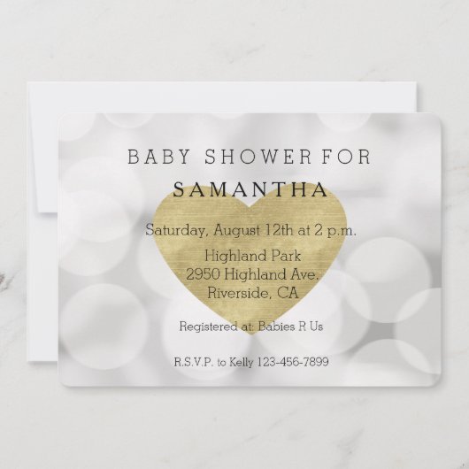 Dreamweaver White Bokeh Gold Heart baby shower Kaart (Voorkant)