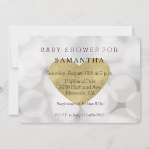 Dreamweaver White Bokeh Gold Heart baby shower Kaart