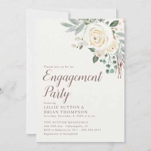 Dreamweaver White Floral Engagement Party Save The Date (Voorkant)