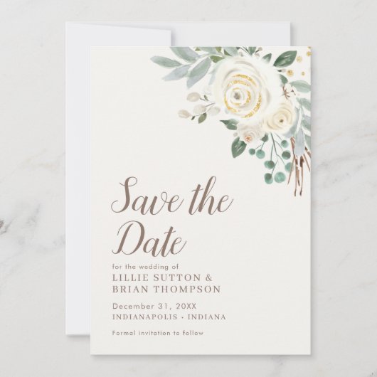 Dreamweaver White Floral Save the Date (Voorkant)