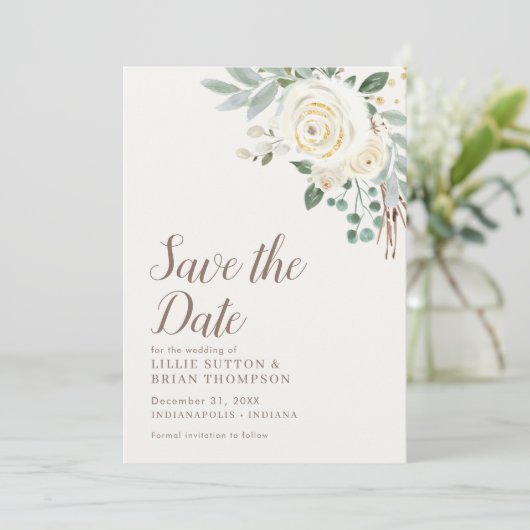 Dreamweaver White Floral Save the Date (Staand voorkant)