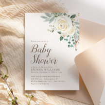 Dreamweaver White Winter Floral Baby shower Invita