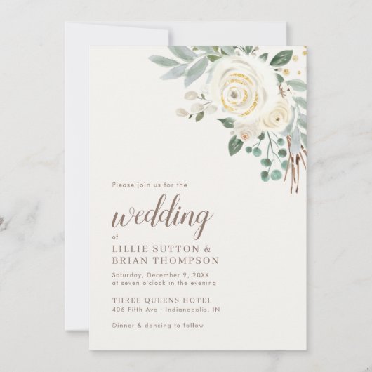 Dreamweaver White Winter Floral Wedding Invitation Save The Date (Voorkant)