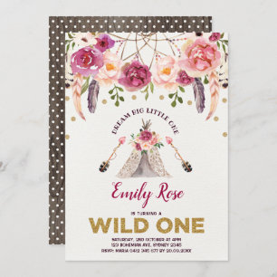 Dreamweaver WILD ONE Boho Floral Birthday Party Kaart