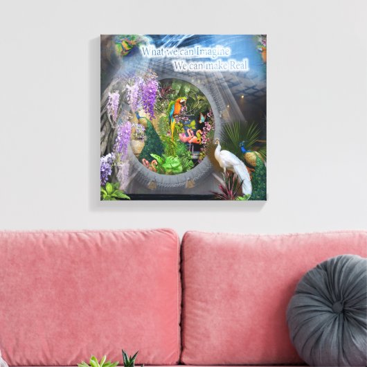 Dreamweaver Wisteria-bloemen & peracockthema's Canvas Afdruk (Insitu (Woonkamer))