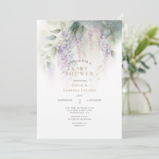Dreamweaver Wisteria Waterverf Couple's Baby showe Kaart (Staand voorkant)