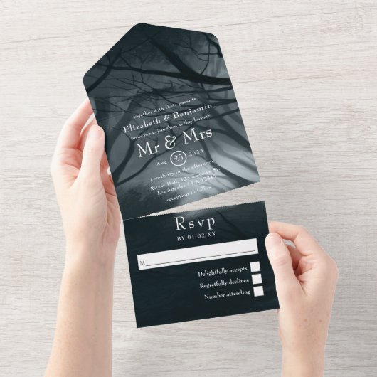 Dreamweaver Woodland Forest Wedding All In One Uitnodiging (Afscheurbaar)