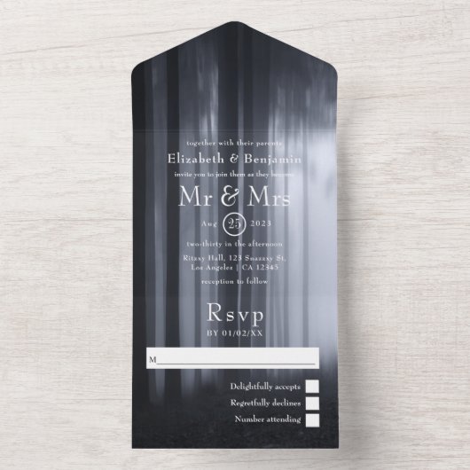 Dreamweaver Woodland Forest Wedding All In One Uitnodiging (Binnen)