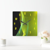 Dreamweaver Yellow en Green Sweep Fractal Vierkante Klok (Huis)