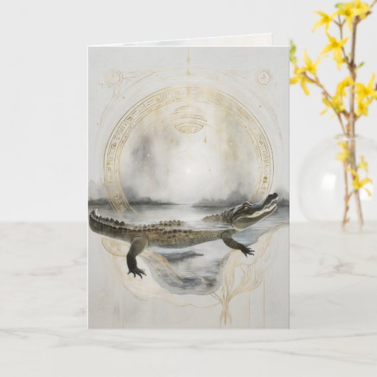 Dreamwoven Guardian Alligator Greeting Card Kaart (Gele Bloem)