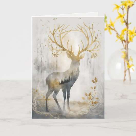 Dreamwoven Guardian Deer Greeting Card Kaart (Gele Bloem)