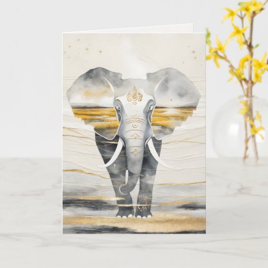 Dreamwoven Guardian Elephant Greeting Card Kaart (Gele Bloem)