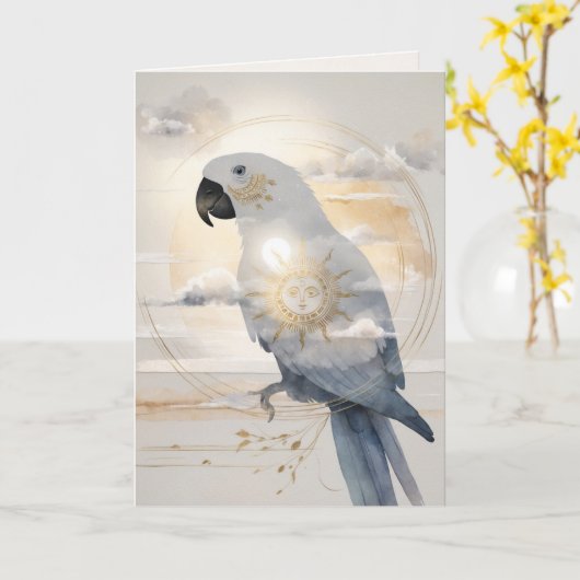 Dreamwoven Guardian Parrot Greeting Card Kaart (Gele Bloem)