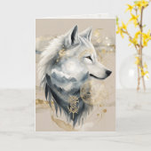 Dreamwoven Guardian Wolf Greeting Card Kaart (Gele Bloem)