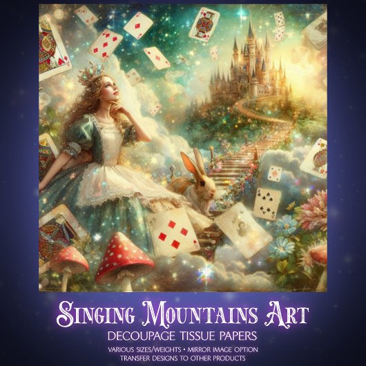 Dreamy Alice In Wonderland Castle Decoupage Tissuepapier