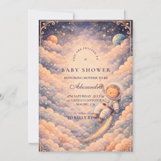 Dreamy Astronaut Cloudscape Baby Shower Kaart (Voorkant)