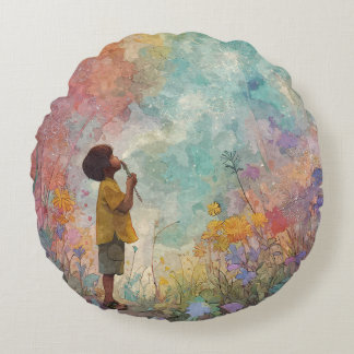Dreamy Autumn Watercolor Park Scene Pillow Rond Kussen
