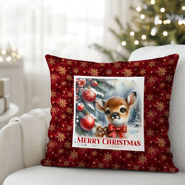 Dreamy Baby Deer Snowy Forest Kids Gift Christmas  Kussen (Dreamy Baby Deer Snowy Forest Kids Gift Christmas Pillow

)
