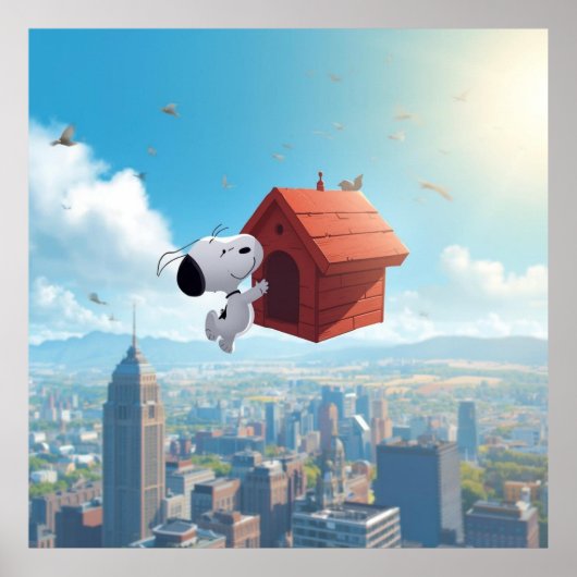 Dreamy Beagle Floating City Comic Illustration Poster (Voorkant)