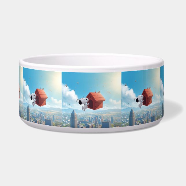 Dreamy Beagle Floating City Comic Illustration Voerbakje (Voorkant)