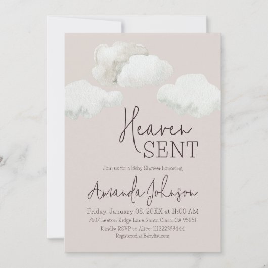 Dreamy Beige Heaven Sent Baby Shower Kaart (Voorkant)