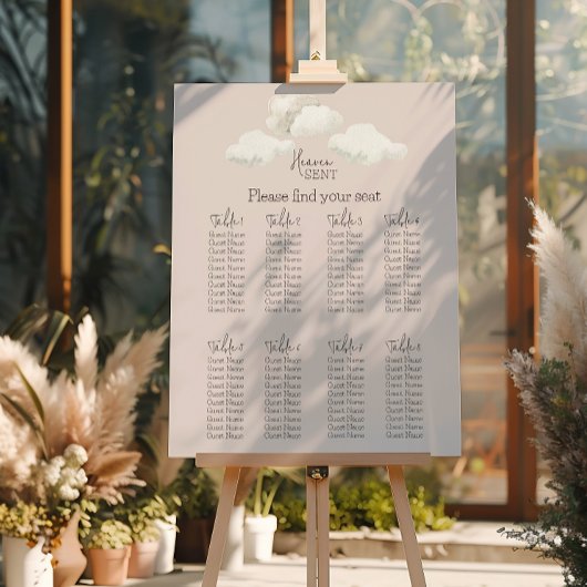 Dreamy Beige Heaven Sent Gender Reveal Seating Poster