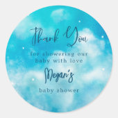 Dreamy Blue Cloud 9 Baby shower Favor Ronde Sticker (Voorkant)