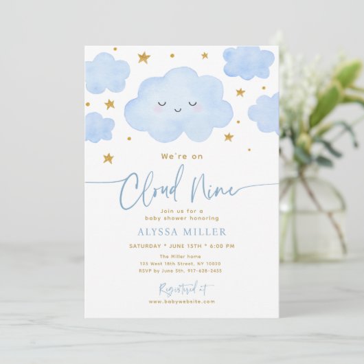 Dreamy Blue Cloud Nine Baby Shower Kaart (Staand voorkant)