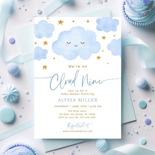 Dreamy Blue Cloud Nine Baby Shower Kaart