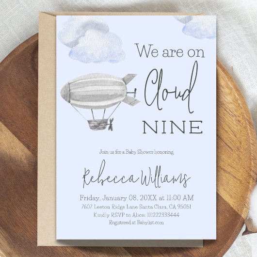 Dreamy Blue Cloud Nine Sky Theme Boy Baby shower Kaart
