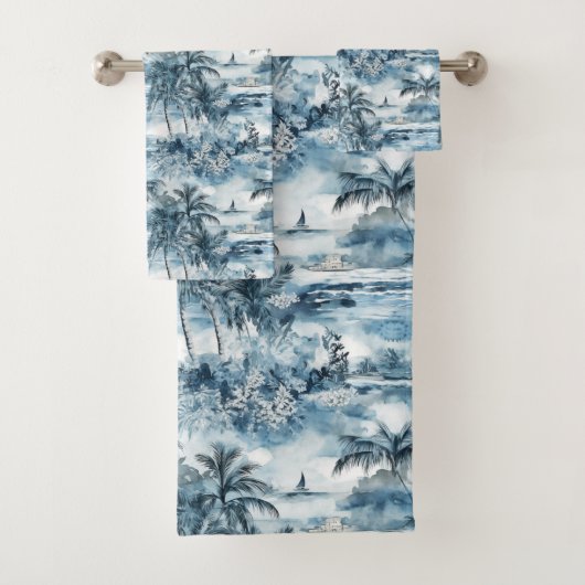 Dreamy Blue Hawaiian Palms Koffie Mok Bad Handdoek (Insitu)