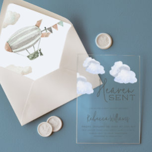Dreamy Blue Heaven Sent Sky Theme Boy Baby shower Acryl Uitnodigingen
