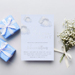 Dreamy Blue Heaven Sent Sky Theme Boy Baby shower Folie Uitnodiging
